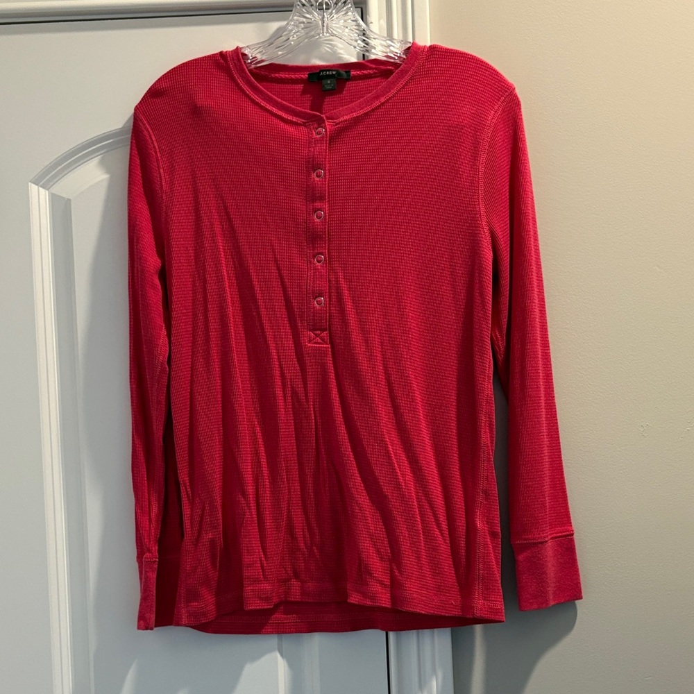 Red J. Crew Long Sleeve Henley Top